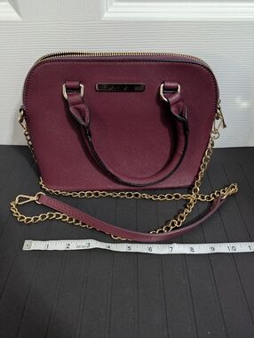 Women's Burgundy Satchel Handbag with Gold Chain Strap